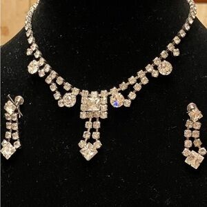 PRONG SET RHINESTONE NECKLACE AND SCREW BACK MATCHING EARRINGS